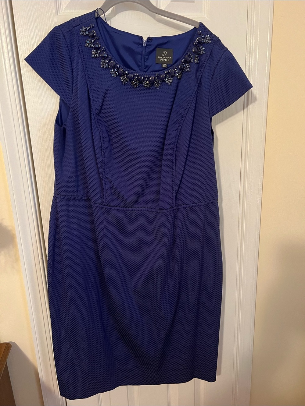 Adrianna Papell Cobalt Blue Embellished Neck Midi Dress